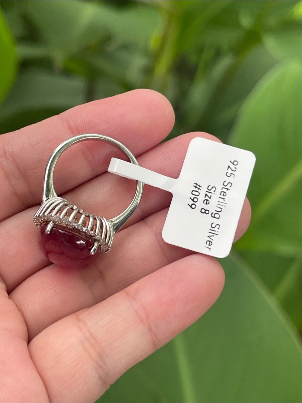 Natural Mozambique Ruby Cabochon Halo Ring in Deep Red - Unbranded 925 silver - Picture 11 of 11